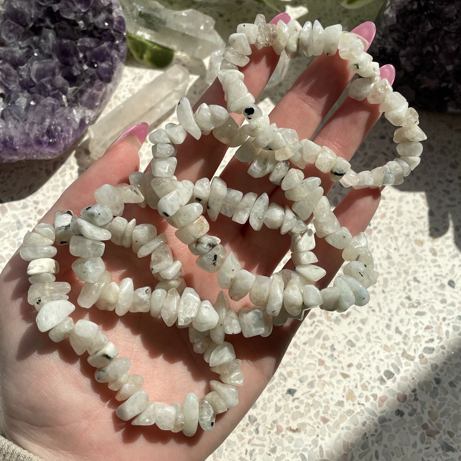 Rainbow Moonstone Chip Bracelet - Large Rainbow Moonstone Chip Bracelet - Large